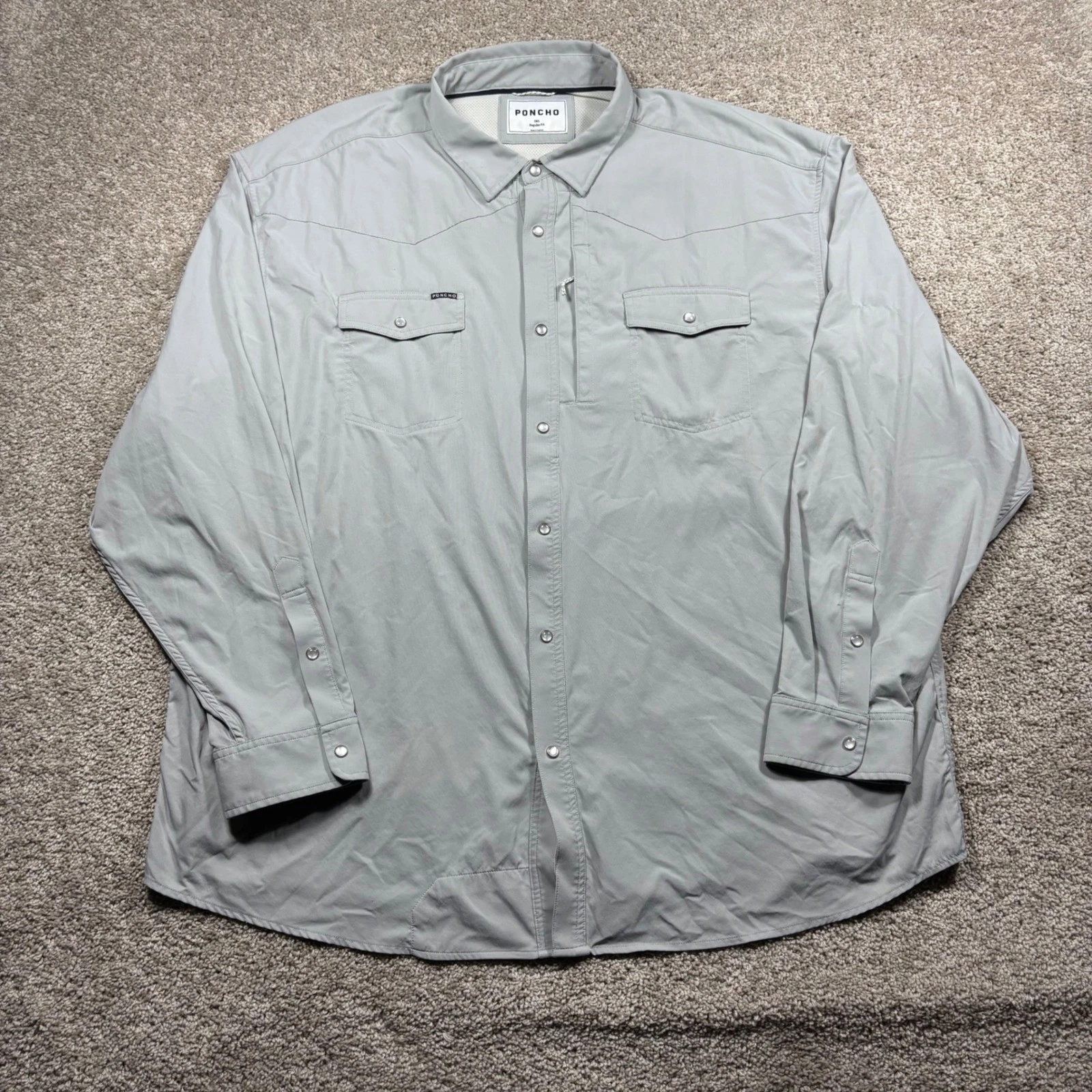 Poncho Mens 3XL Regular Fit Gray Western Pearl Snap Performance Shirt Vented