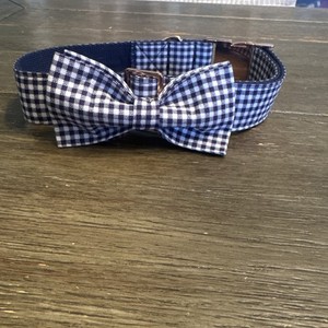Dog Bow Tie Collar Navy Gingham XL Adjustable Removable Bow Tie Pet