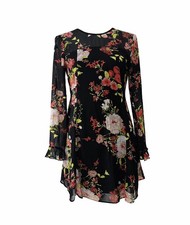 KIMCHI Blue Urban Outfitters Dragonfly Black Floral Swing Mini Dress Lined XS