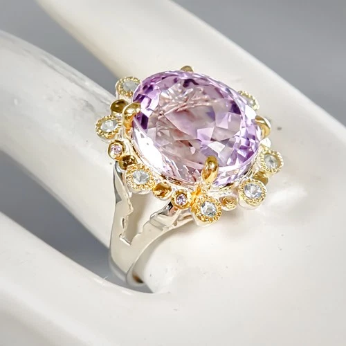 Кольцо из стерлингового серебра 925 пробы с натуральным аметистом 25 карат изобразительное искусство размер 8,5/R427678 - Изображение 3 из 4