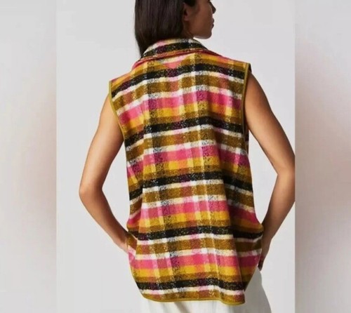 Free People Wrapped Up Blanket Oversize Vest Plaid Pockets Lined Size Medium - Picture 3 of 4