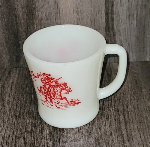 Fire King Davy Crockett Milk Glass Flare Cup Mug-Red