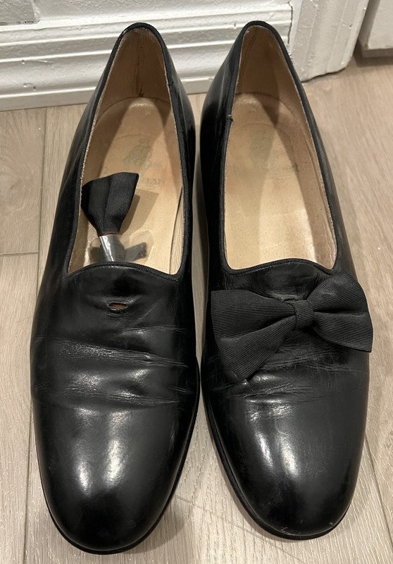 Paul Stuart Patent Leather Bow Tuxedo Loafers Italy Black Men's Size 9