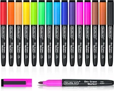 Shuttle Art Dry Erase Markers, 15 Colors Magnetic Whiteboard Markers, Fine Point