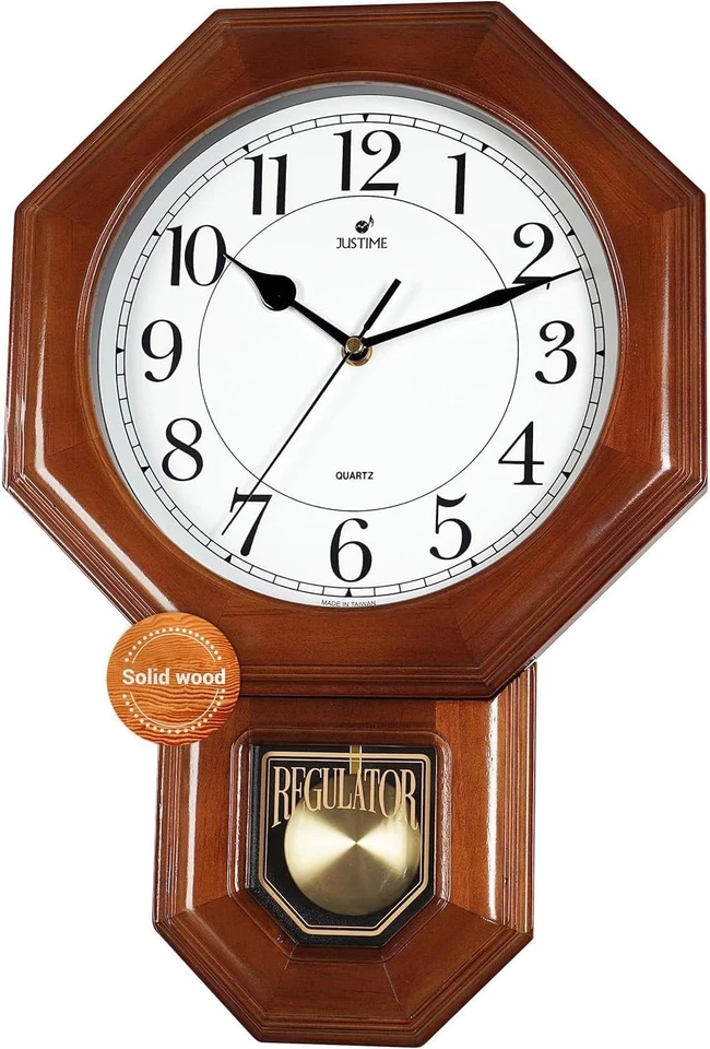 JUSTIME Regulator Schoolhouse Solid Wood Pendulum Wall Clock Westminster Chime - Image 3 of 4