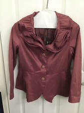 Jerry T Mauve Ruffle Collar Long Sleeve Button Front Jacket Medium Nwt