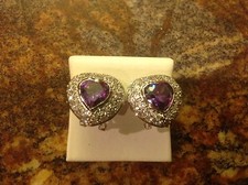 Sterling Silver Heart Earrings With Purple Heart Stone