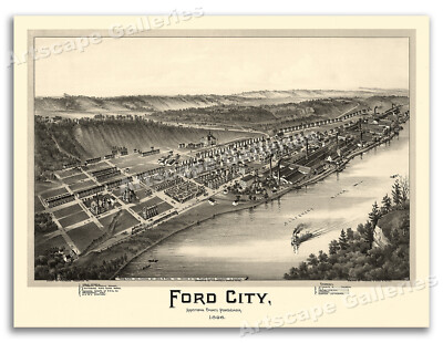 Ford City Pennsylvania 1896 Historic Panoramic Town Map - 20x28