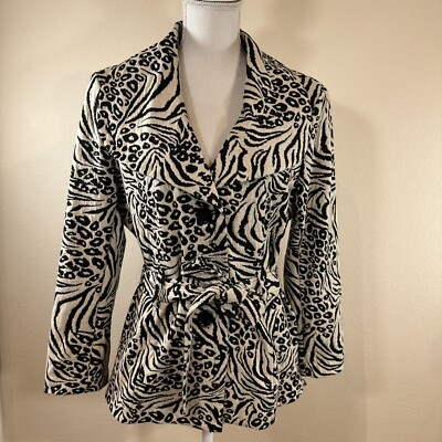 89th & Madison waist belted tie coat jacket animal print zebra leopard brown M