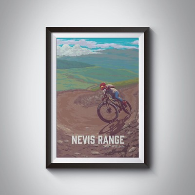 Nevis Range Mountain Biking Poster Scotland Travel Print Fort William Ben Nevis