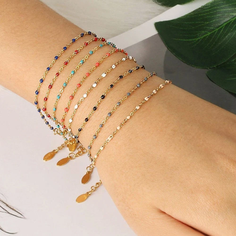 Simple Cute Satellite Beads Stainless Steel Boho Bracelets Enamel