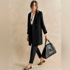 Sézane Johnson Coat Wool Mid Length Double Breasted Classic Black Jacket