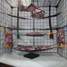 17 pc Sugar Glider Cage Set - Pinwheels and Flowers - Rat Cage Set, bedding