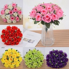 18 Heads Silk Rose Artificial Flowers Fake Bouquet Wedding Home Party Decor UK