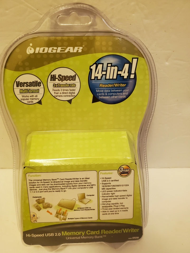 IOGEAR GFR280 Universal Memory Bank Hi-Speed USB 2.0 MEMORY CARD READER/WRITER - Image 2 of 2