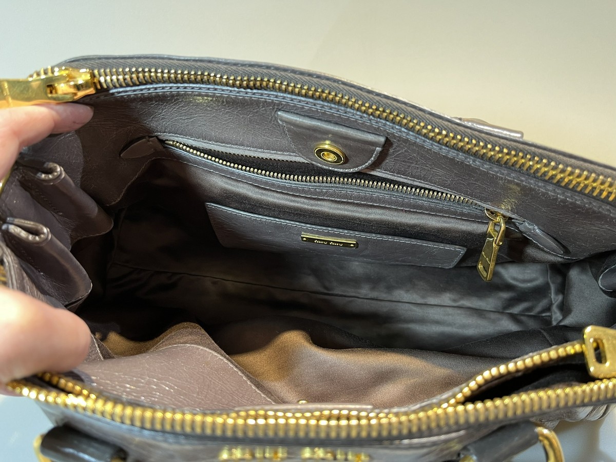 MIU MIU Double Zip Convertible Satchel Vitello Shine Grey MIU MIU Double Zip Convertible Satchel Vitello Shine Grey