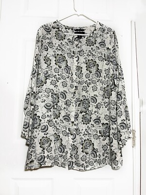 TAHARI Tunic Top Shirt Women s  100% Linen Button Up Roll Tab Sleeve Sz 1X