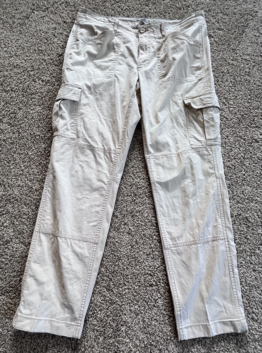 LL Bean Cargo Pants Womens 14 Tan Canvas Mid Rise Straight Leg Cotton Stretch