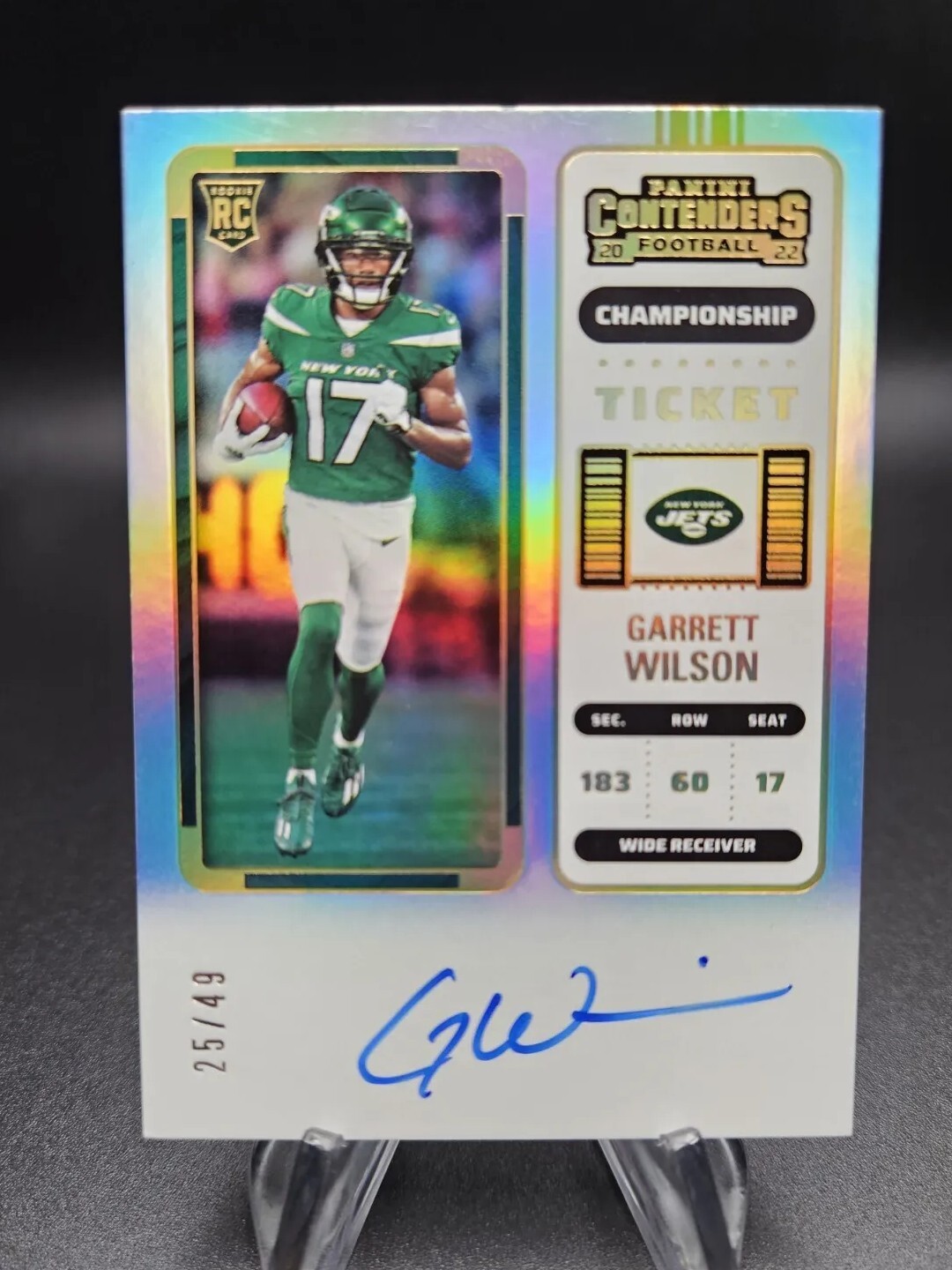 2022 Panini Contenders GARRETT WILSON Auto Championship #/49 RC Jets FOTL Clean!