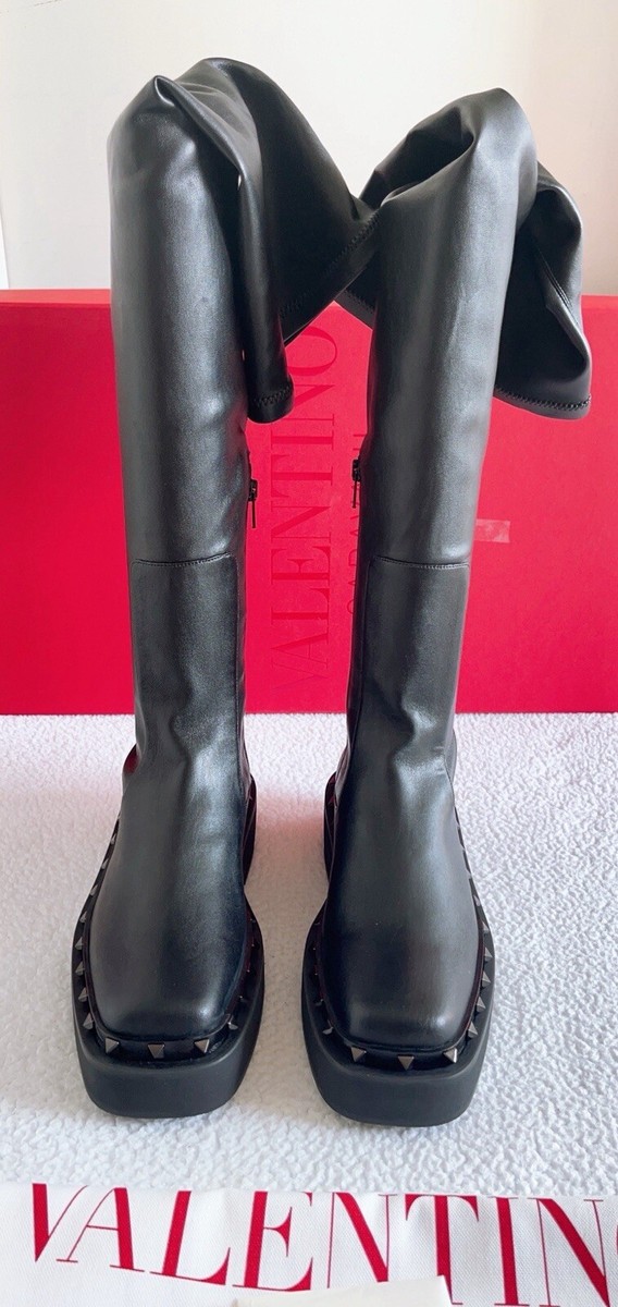 $1950 Valentino Garavani Rockstud M-Way Over The Knee Boots