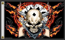 3X5 BIKER FLAMES DICE REVOLVER GUN FLAG BANNER 100D W/ GROMMETS (JC)