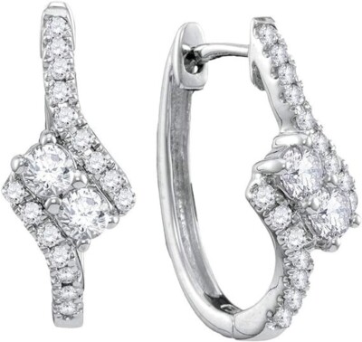 Ever Us Two-Stone Lab Created Diamond Swirl Hoop Engagement 925 Silver Earrings