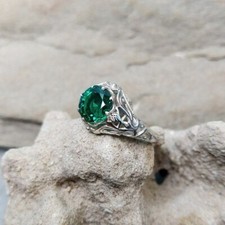 Beautiful Emerald Ring, lab created, 925 Sterling Silver Ring,