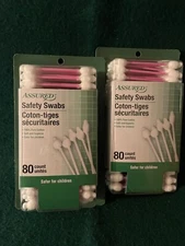 (2) Pks Assured Safety Cotton SWABS 80ct. (160 total) PINK 3" Long