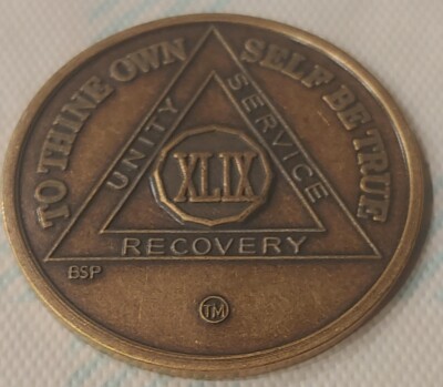 49 Year Alcoholics Anonymous AA Bronze Medallion Coin Sobriety Chip ...