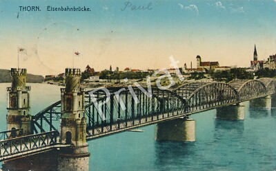 Foto PK Eisenbahnbrücke Thorn Toruń Pommern Polska Feldpost 1916 L1.85