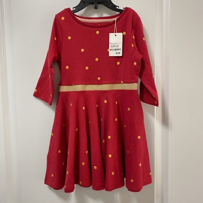 NWT Mini Boden Toddler Little Girl 3-4 Red Gold Metallic Dot Twirl Dress |  eBay