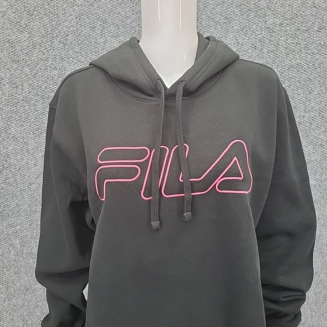 Felpa donna Fila con cappuccio taglia X Large nera maniche lunghe pullover trendy tutti i giorni
