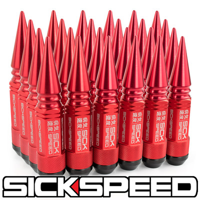 SICKSPEED 24 PC RED SPIKED ALUMINUM EXTENDED 108MM 3PC LUG NUTS 12X1.25 L13