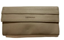 Sephora Makeup Brown Snap Travel Brush Lightweight Pouch Faux Leather Pockets