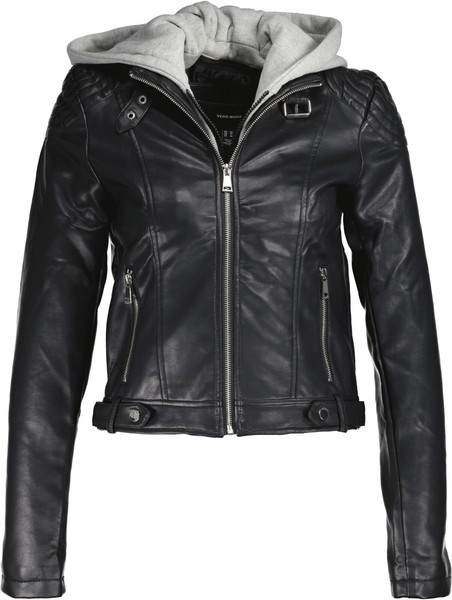 Neu ! Vero Moda Damen Lederjacke Schwarz-Grau Gr. Xs-image