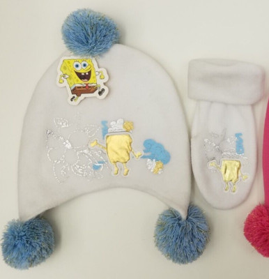 NEW! SPONGEBOB FLEECE Hat & MITTEN Set Size 4-7 FREE SHIPPING! LAST ONE!