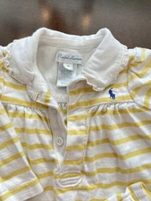 Ralph Lauren Yellow Stripe Peter Pan Collar Cotton Knit Romper 9 Months