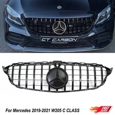 Black Grille W/LED Emblem For Mercedes Benz W205 C300 C43 2019 2020 2021 Grill