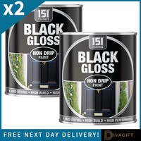 2 x BLACK GLOSS NON-DRIP PAINT 300ML FAST DRYING INDOOR OUTDOOR HIGH PERFORMANCE