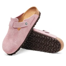 Birkenstock x Stssy Boston Dusty Pink Suede Embossed Clogs Women's Shoes