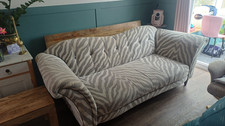 Grey & White Zebra Pattern Fabric Upholstered Sofa Couch