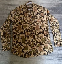 Duck Camp Shirt Mens Large Camo Vented Hunting Fishing Lightweight Flap Pockets