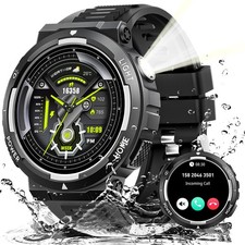 Military Smart Watches for Men Answer/Make Calls with LED Flashlight 3ATM W...