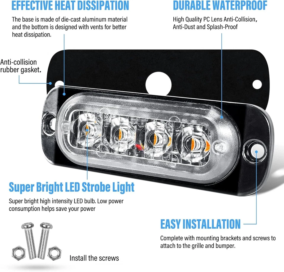 Luces de advertencia estroboscópicas LED ámbar 2 piezas para automóviles, camiones, barcos y vehículos todoterreno Foto 3 de 4