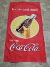 Vintage 80s Coca Cola Beach Bath Towel Hand Holding Classic Bottle Multicolored