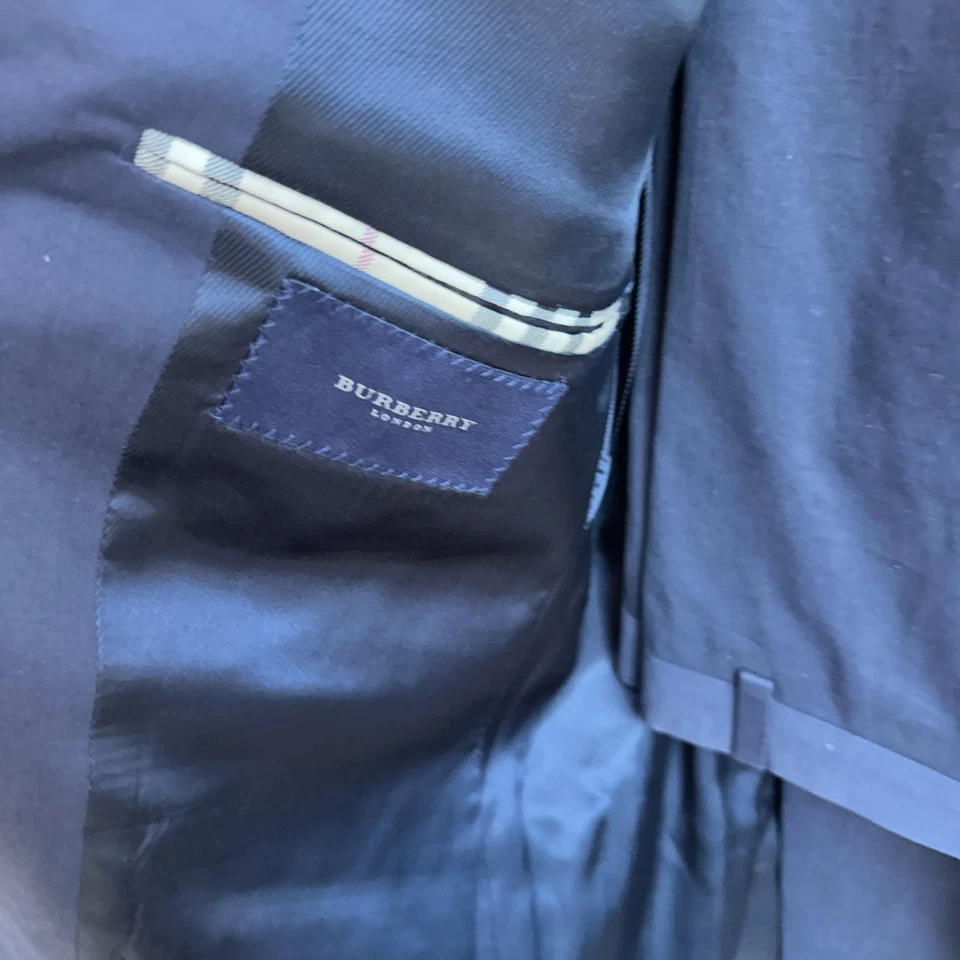 Traje de algodón azul marino Burberry London for Saks 38R chaqueta/pantalones 30x31 bolsillo para boletos Foto 4 de 4