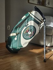 Malbon Golf Is Life Green  Tan Caddy Bag Golf Stand Bag with Hood Cover