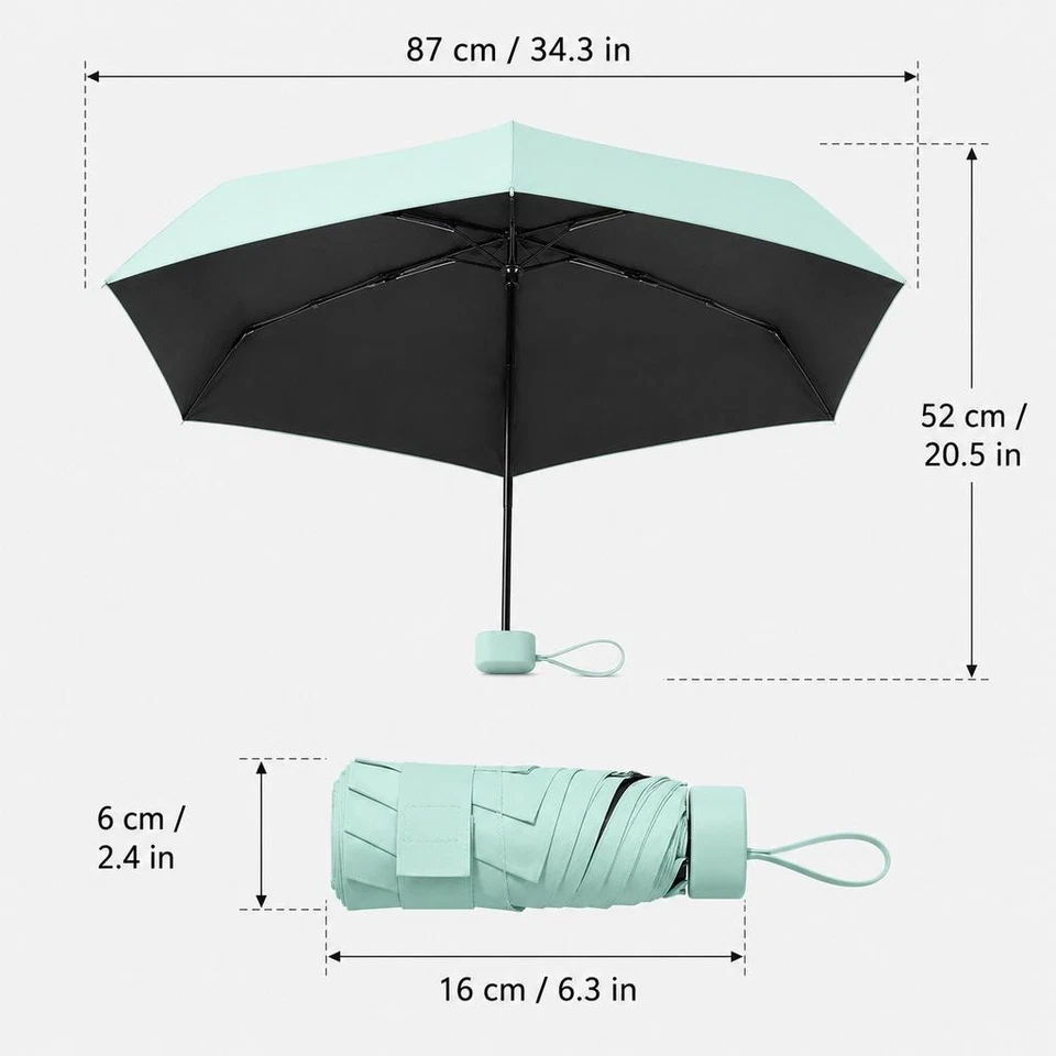 UPF50+ Parapluie Mini Pliant Revêtement Noir Compact Pour Pluie Voyage - Photo 2/4