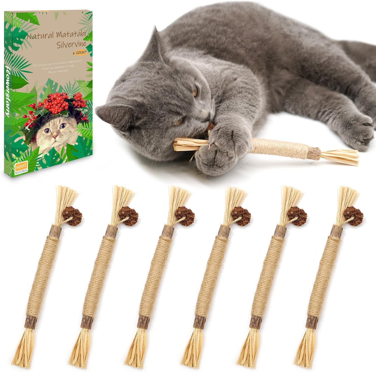 Silvervine Cat Chew Sticks 6 Pack Natural Matatabi Catnip Dental Toys UK