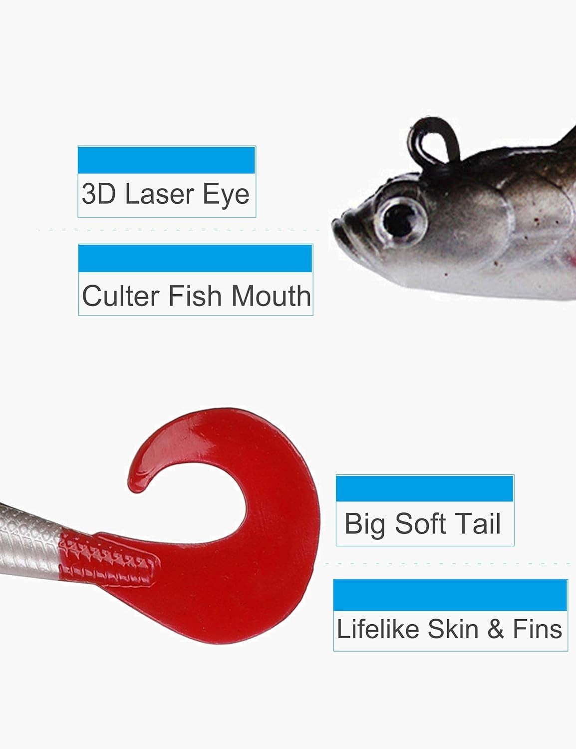 Lures for Bass Fishing - Jig Head Soft Swimbaits in 6 Vivid Colors - 6 Count - Image 6